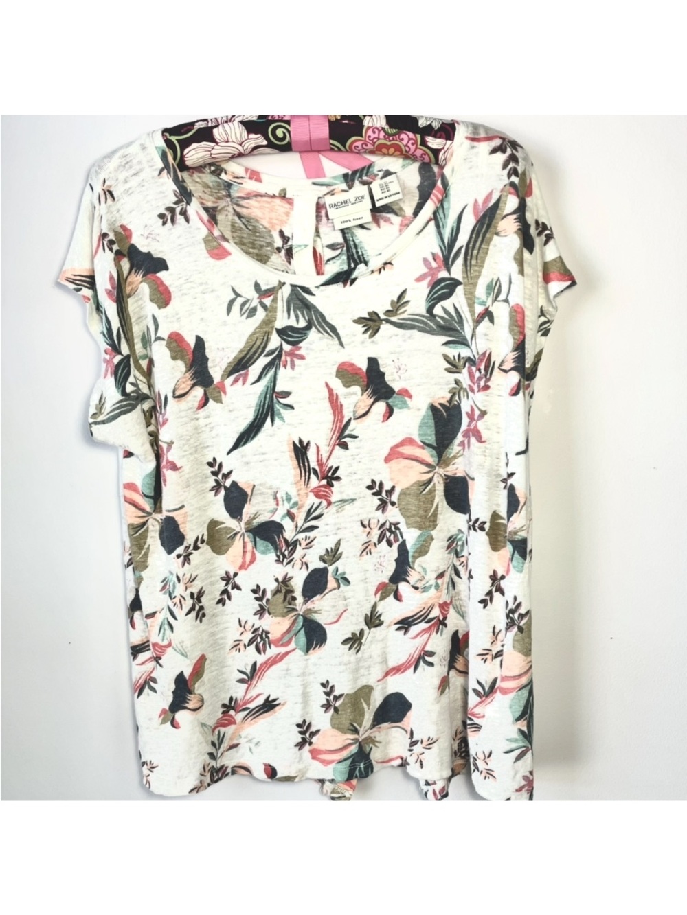 Rachel Zoe Linen Artsy Top Womens XL Multicolor Boho Retro Coastal Tropical